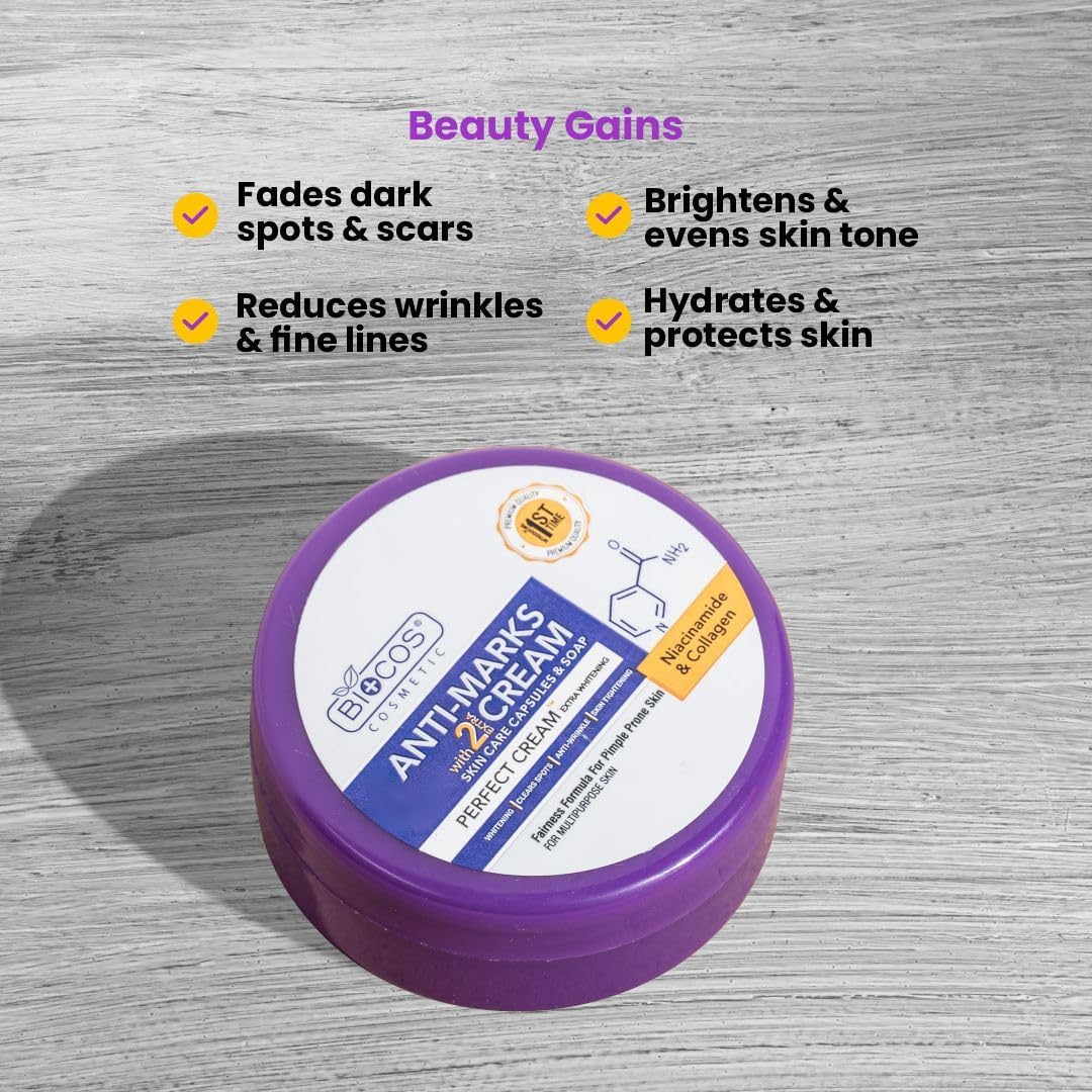 BIOCOS Anti Marks Cream – Dark Spot Remover & Acne Spot Treatment with Niacinamide & Collagen – Brightening & Hydrating for Radiant Skin – Anti-Aging & UV Protection