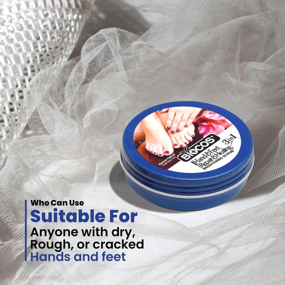 BIOCOS Hand & Feet Scrub with Vitamin E, Olive Oil & Jojoba Oil – Deeply Hydrates, Restore Dry Skin, Treats Cracked Heels, Exfoliates & Moisturizes for Smooth, Healthy Hands & Feet