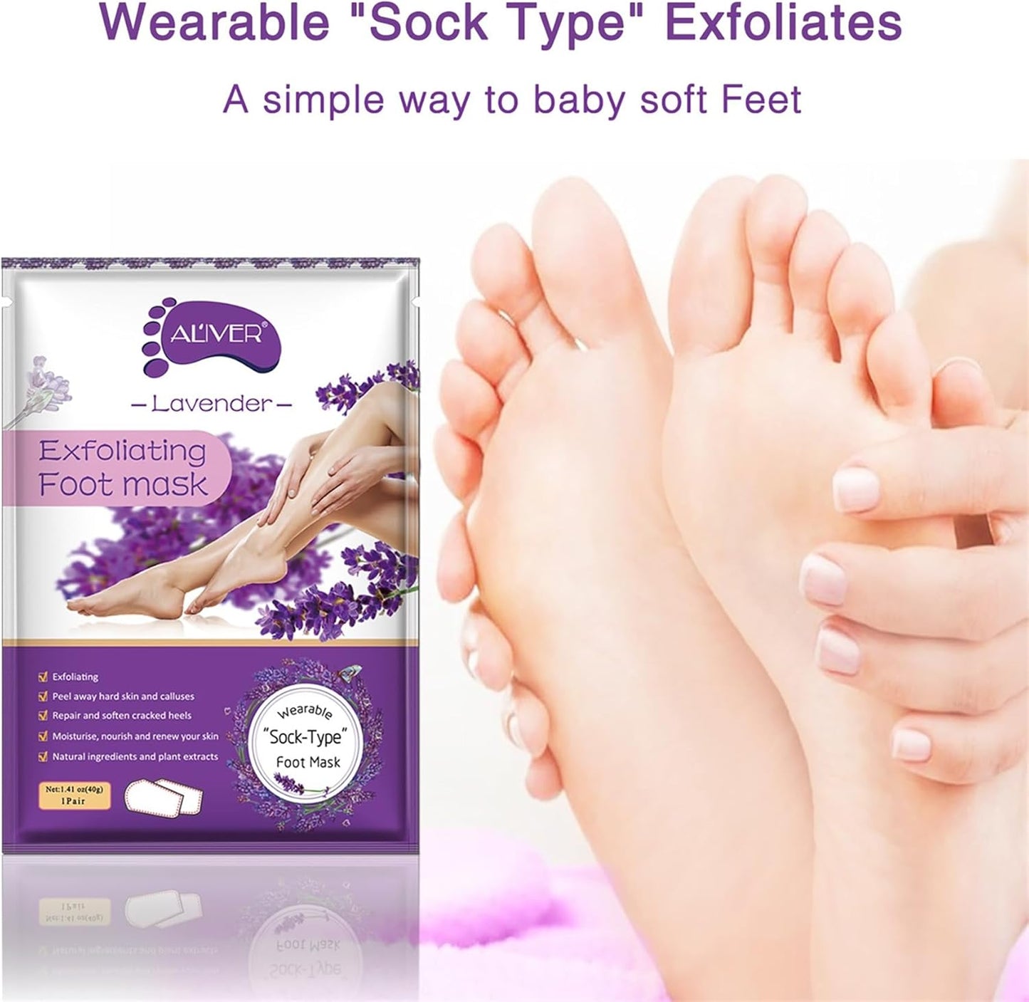 ALIVER Foot Peel Women Exfoliator Peel Off Calluses Dead Skin Mask, Pack of 3 (Lavender)