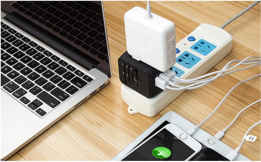 SAUNORCH Universal International Travel Power Adapter W/High Speed 2.4A USB-A, 3.0A USB-C Wall Charger, European Adapter, Worldwide AC Outlet Plugs Adapters for Europe, UK, US, AU, Asia-Black