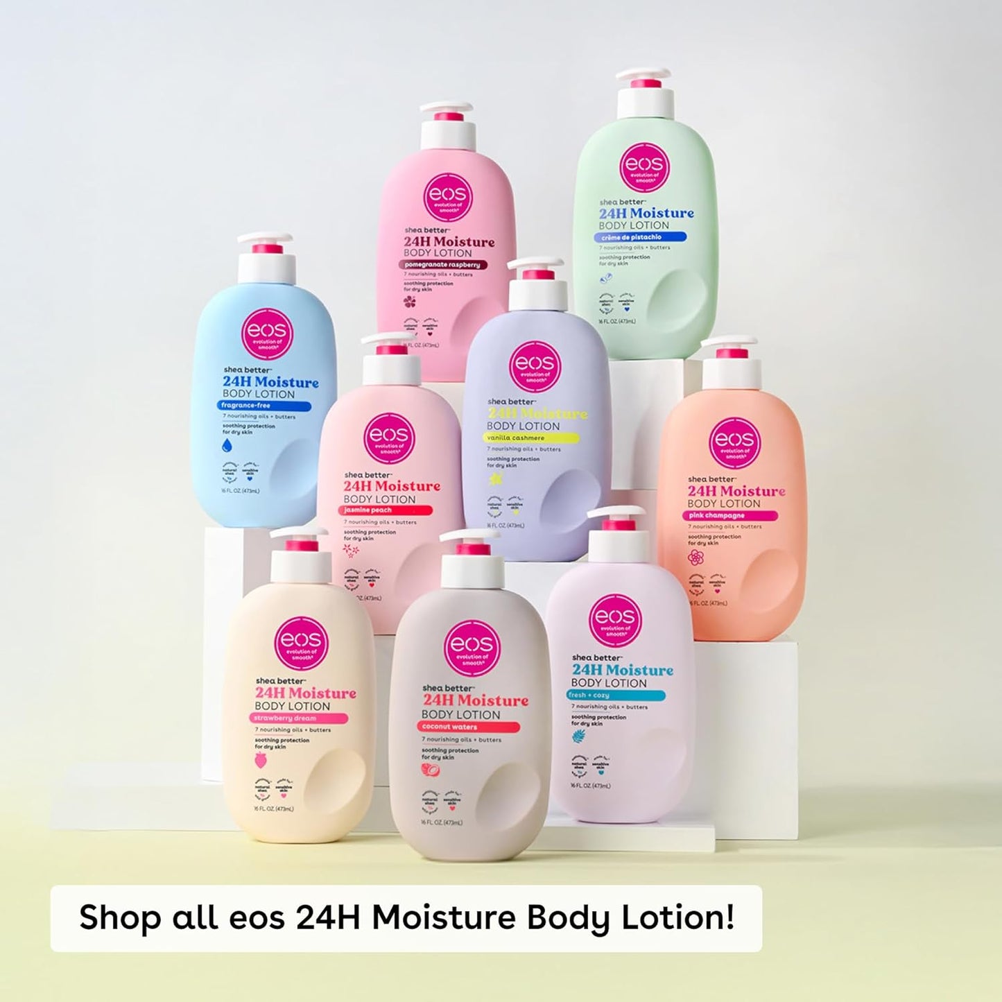 eos Shea Better Body Lotion- Vanilla Cashmere, 24-Hour Moisture Skin Care, Lightweight & Non-Greasy, Made with Natural Shea, Vegan, 16 fl oz