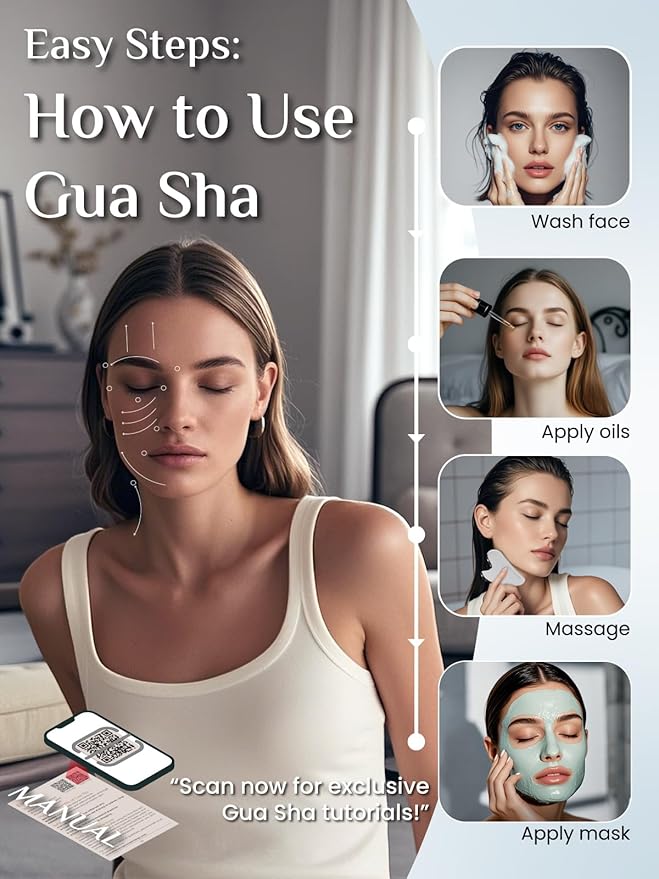 Rena Chris Gua Sha Facial Tools, Stainless Steel Guasha Tool for Acupuncture, Manual Massage Sticks for Jawline Sculpting and Puffiness Reducing, Gua Sha Scraping Massage Tool, Skin-Care Gift(Silver)
