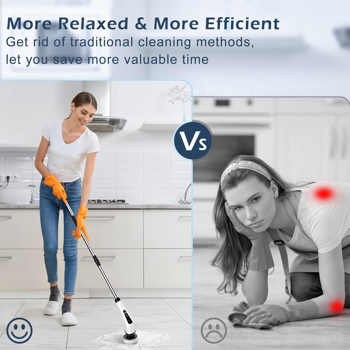 Bomves Cordless Electric Spin Scrubber, Electric Cleaning Brush with 8 Replacement Brush Heads, 90Mins Working Time, 3 Adjustable Handle, 2 Adjustable Speeds for Bathroom Kitchen Bathtub Glass Car
