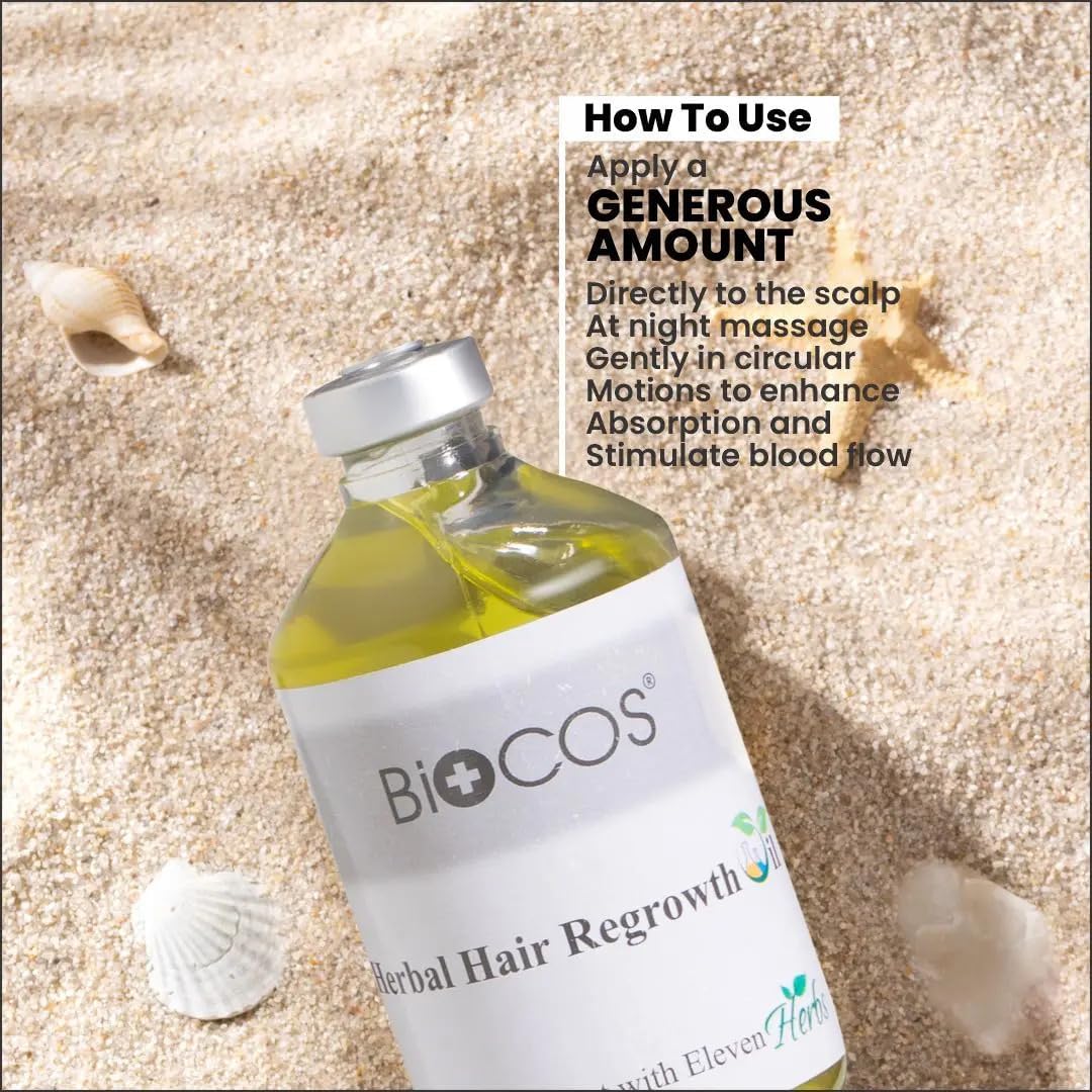 BIOCOS Herbal Hair Regrowth Oil – Thicker, Stronger Hair with Almond, Coconut & Black Seed Oils – 100ml (Pack of 2)