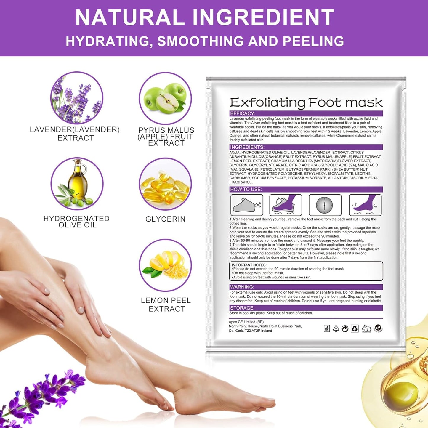 ALIVER Foot Peel Women Exfoliator Peel Off Calluses Dead Skin Mask, Pack of 3 (Lavender)