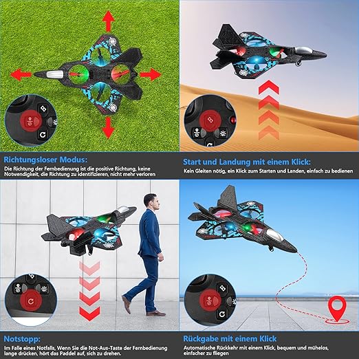 AWH Henakmsl RC Aeroplane 2.4GHz Remote Controlled Aeroplane Fighter Jet Toy L0712 Quadcopter Floating Fighter Plane RC Aeroplane RTF for Beginners, Children and Adults, APlane Toy with Coloured Lights USB Charging