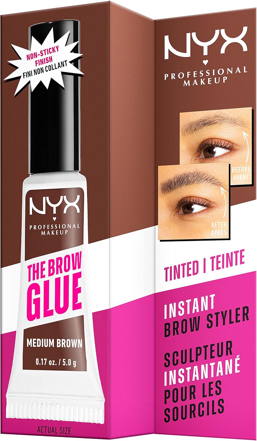 NYX Professional Makeup The Brow Glue Extreme Hold Eyebrow Setting Gel, 16 Hour Hold, Vegan Formula, Natural Finish, Brush Applicator, Shade: Clear (01)