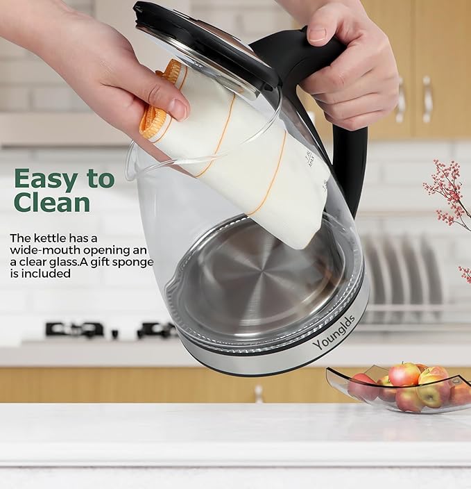 Electric Kettle1.8L Transparent Glass Kettle Stainless Steel Tea Kettle 1500W Fast Boiling Water Heater,BPA-Free Hot Water Boiler with Auto Shut-Off,Easy to Clean,LED Indicator,Perfect for Home,Office