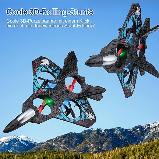 AWH Henakmsl RC Aeroplane 2.4GHz Remote Controlled Aeroplane Fighter Jet Toy L0712 Quadcopter Floating Fighter Plane RC Aeroplane RTF for Beginners, Children and Adults, APlane Toy with Coloured Lights USB Charging
