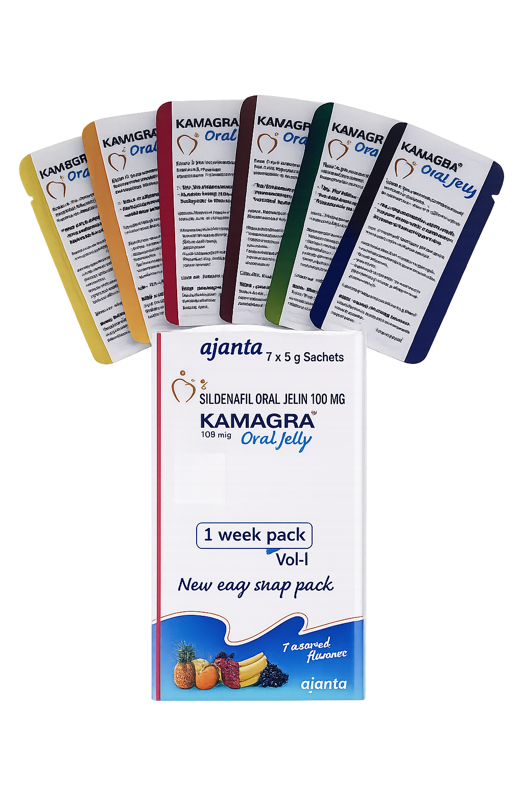 Kamagra Oral Jelly 100mg – 1 Week Pack (7 Sachets, Assorted Flavours)