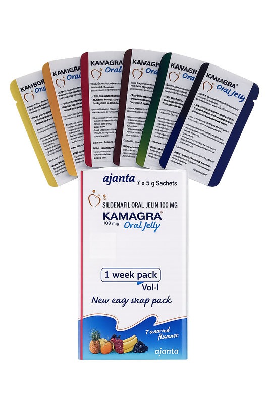 Kamagra Oral Jelly 100mg – 1 Week Pack (7 Sachets, Assorted Flavours)