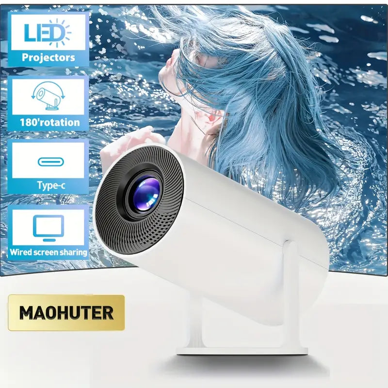 ear&ear Mini Projector, HY300 PRO Portable Projector, Support 4K 1080P Dual Band WIFI6 5G Wireless 5.0 Bluetooth Android 11, 180° Rotation, Auto Keystone Correction, Projector