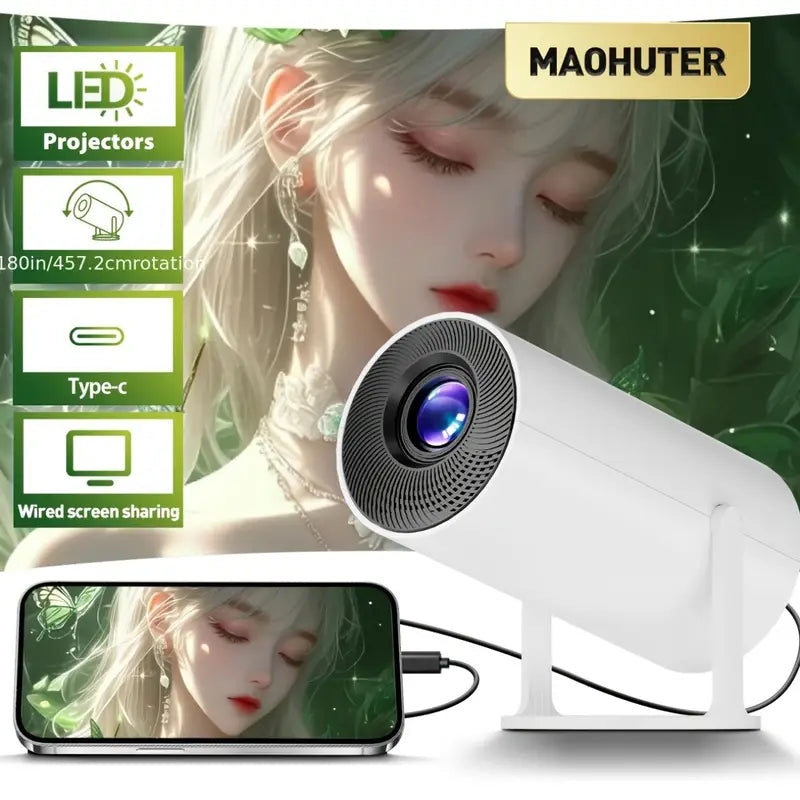 ear&ear Mini Projector, HY300 PRO Portable Projector, Support 4K 1080P Dual Band WIFI6 5G Wireless 5.0 Bluetooth Android 11, 180° Rotation, Auto Keystone Correction, Projector